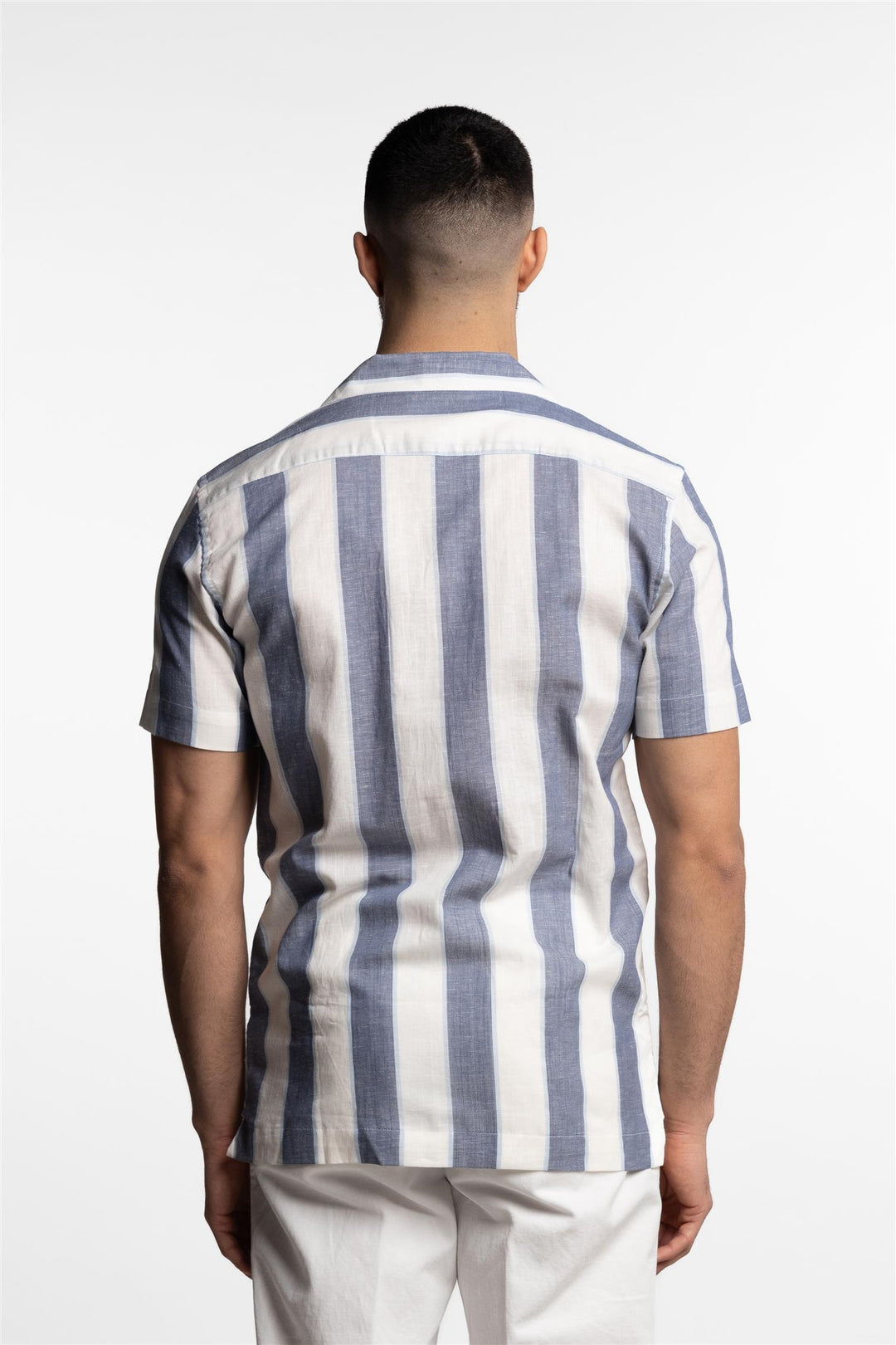 Striped Cotton/Linen Shirt Dark Blue