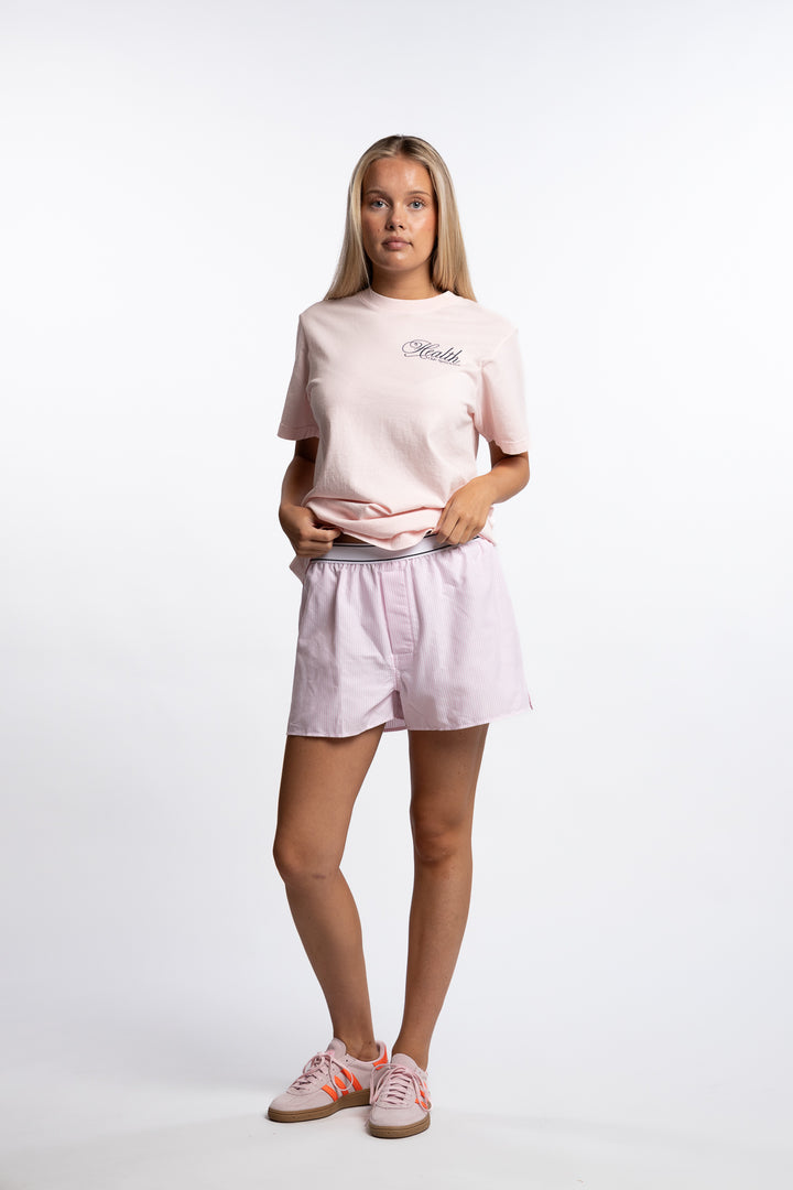 Health Script T-shirt- Pink Dolphin/Navy