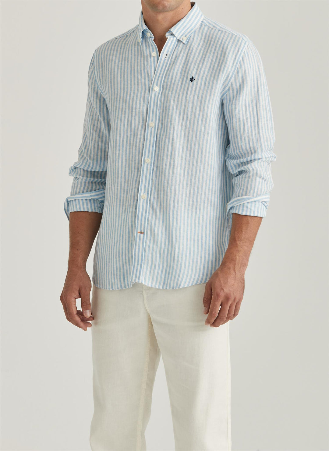 Douglas Classic Fit Linen Stripe Shirt Blue