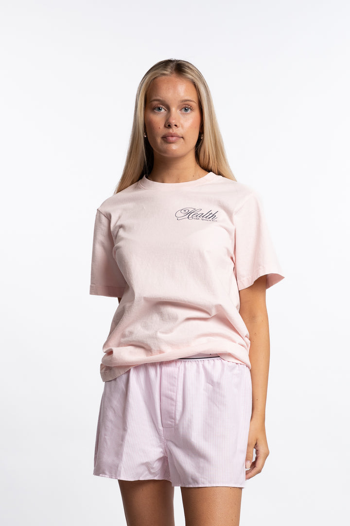 Health Script T-shirt- Pink Dolphin/Navy