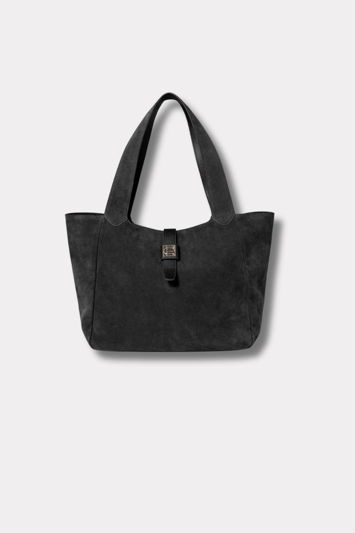 Lucille Tote Bag Large- Black Suede