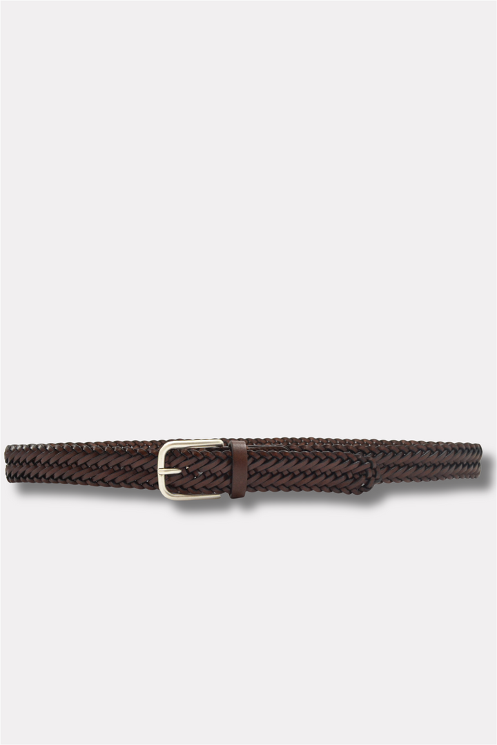 Classic Woven Leather Belt Mid Brown 3,00 cm