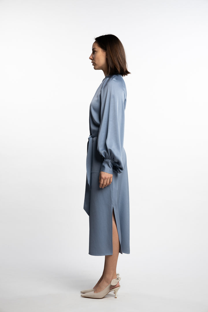 Belted Longsleeve Dress- Air Blue