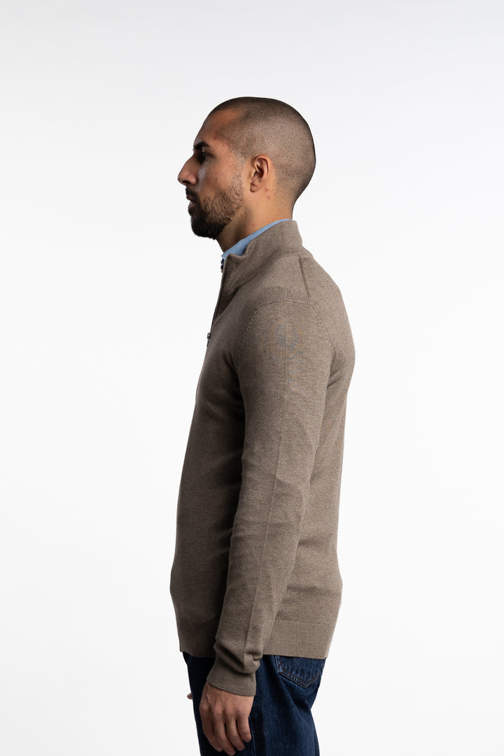 Ecovero Zip Cardigan Dk Sand Mel