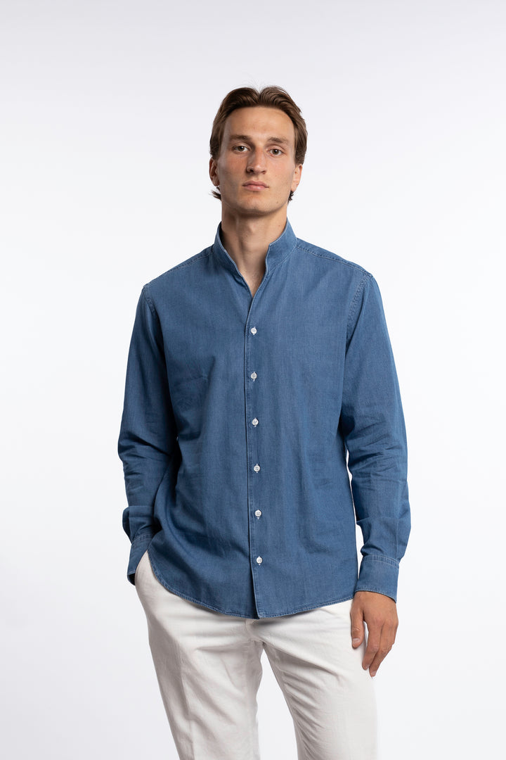 Cotton Shirt No Collar Denim