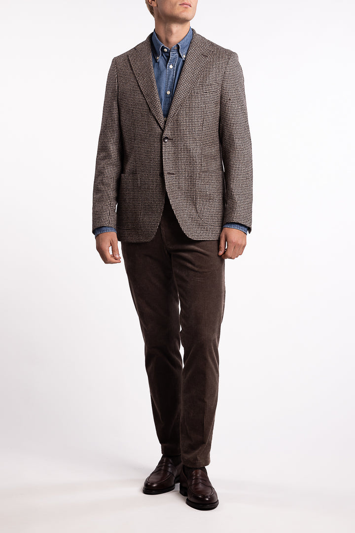 Savino Slim Fit Wool Blazer Brown Houndstooth