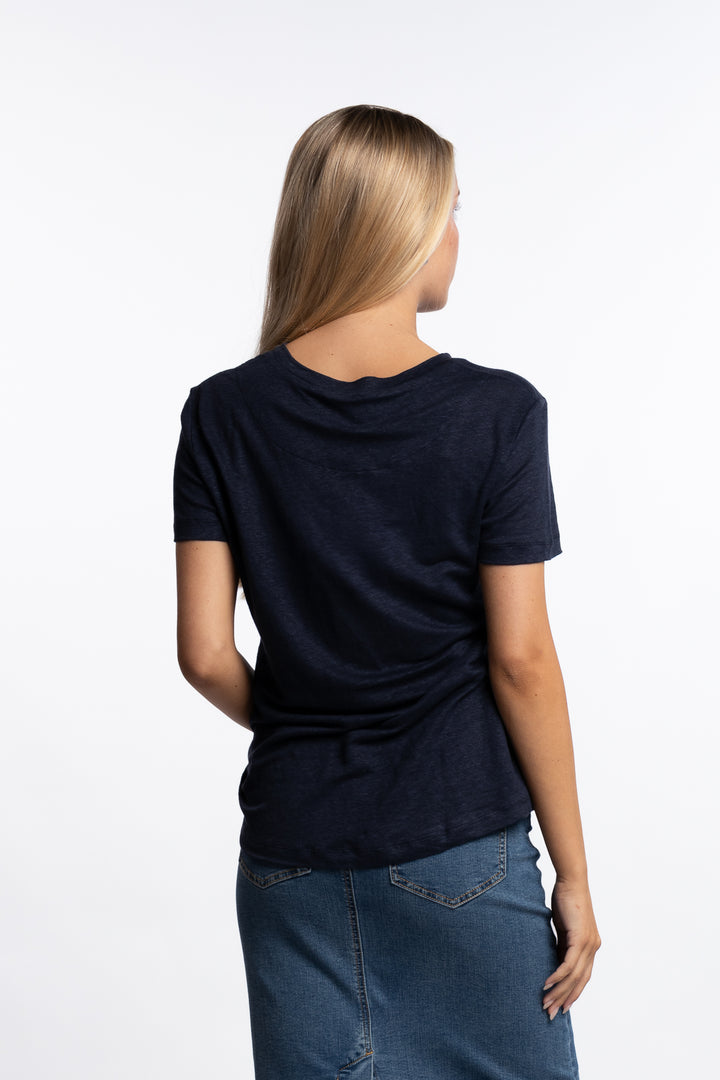 Jane Linen Tee- Navy