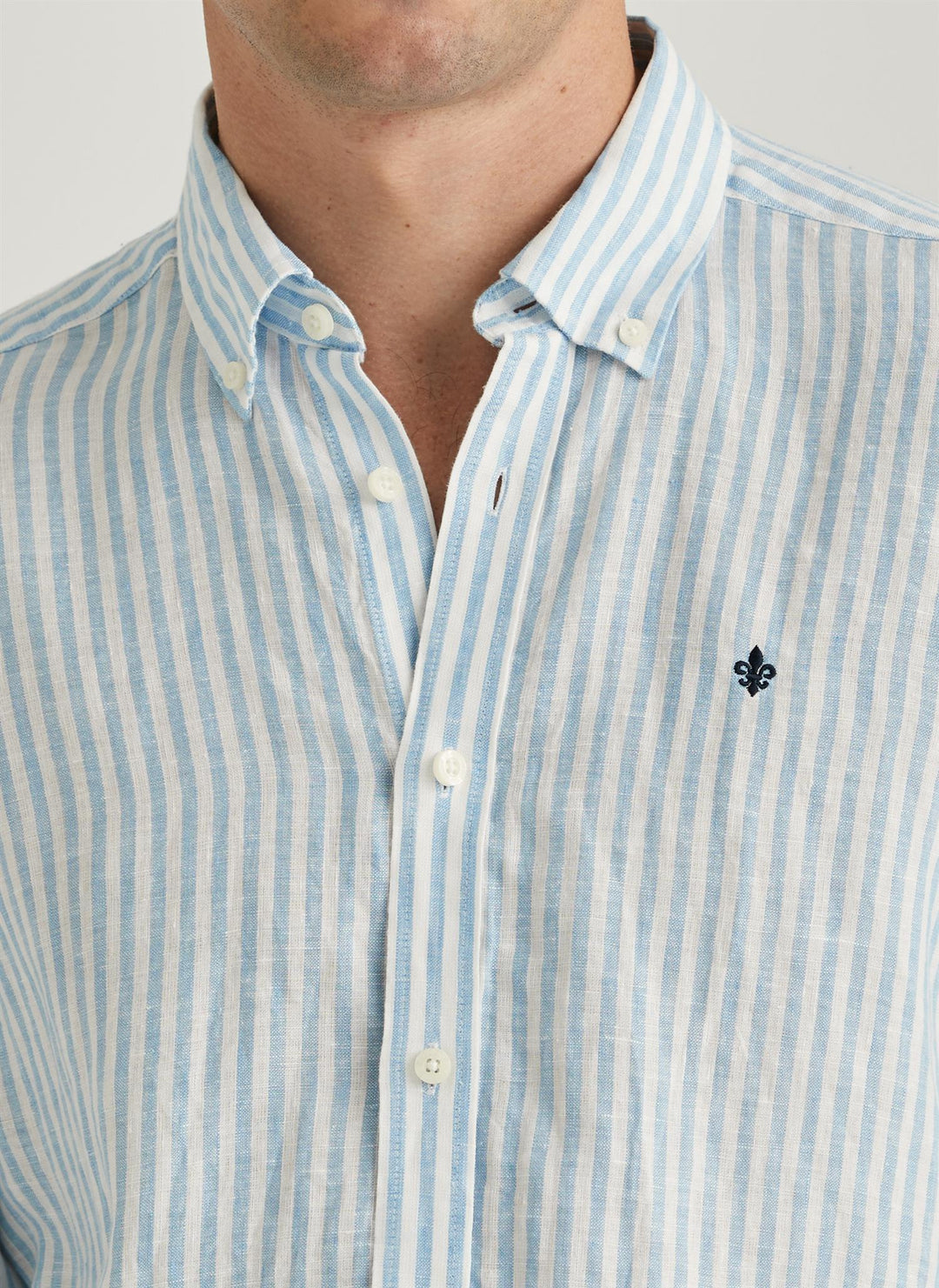 Douglas Classic Fit Linen Stripe Shirt Blue
