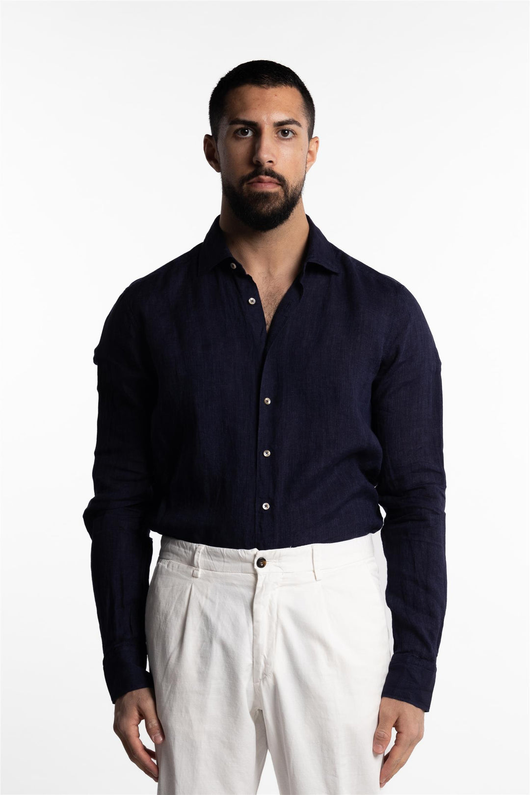 Slimline Linen Shirt Navy