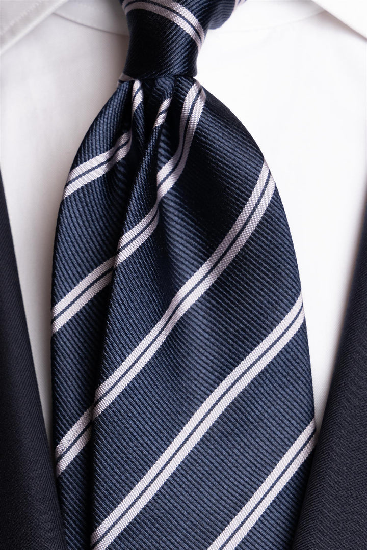 Silk Woven Tie Navy/Purple Stripe