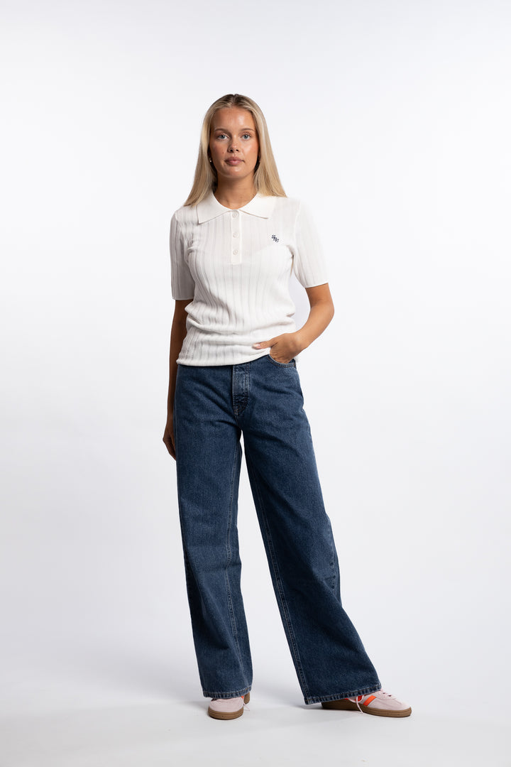SRC Ribbed Polo- Ecru/Navy