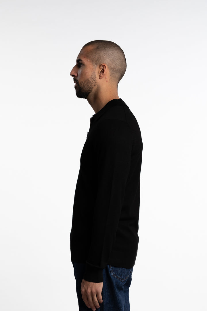 Ecovero LS Zip Polo Black