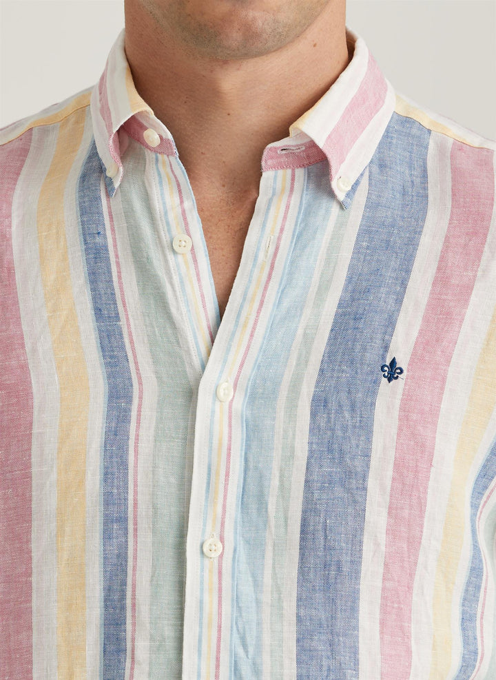 Linen Classic Fit Happy Stripe Shirt Light Blue