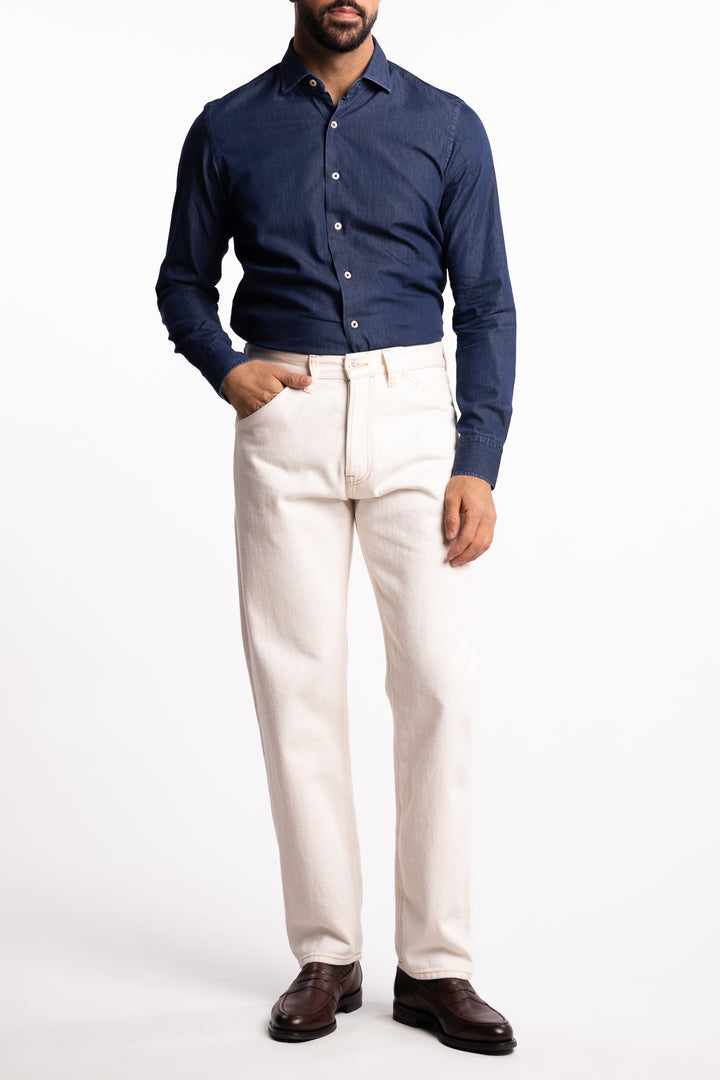 Cotton Chambray Shirt Dark Blue Denim