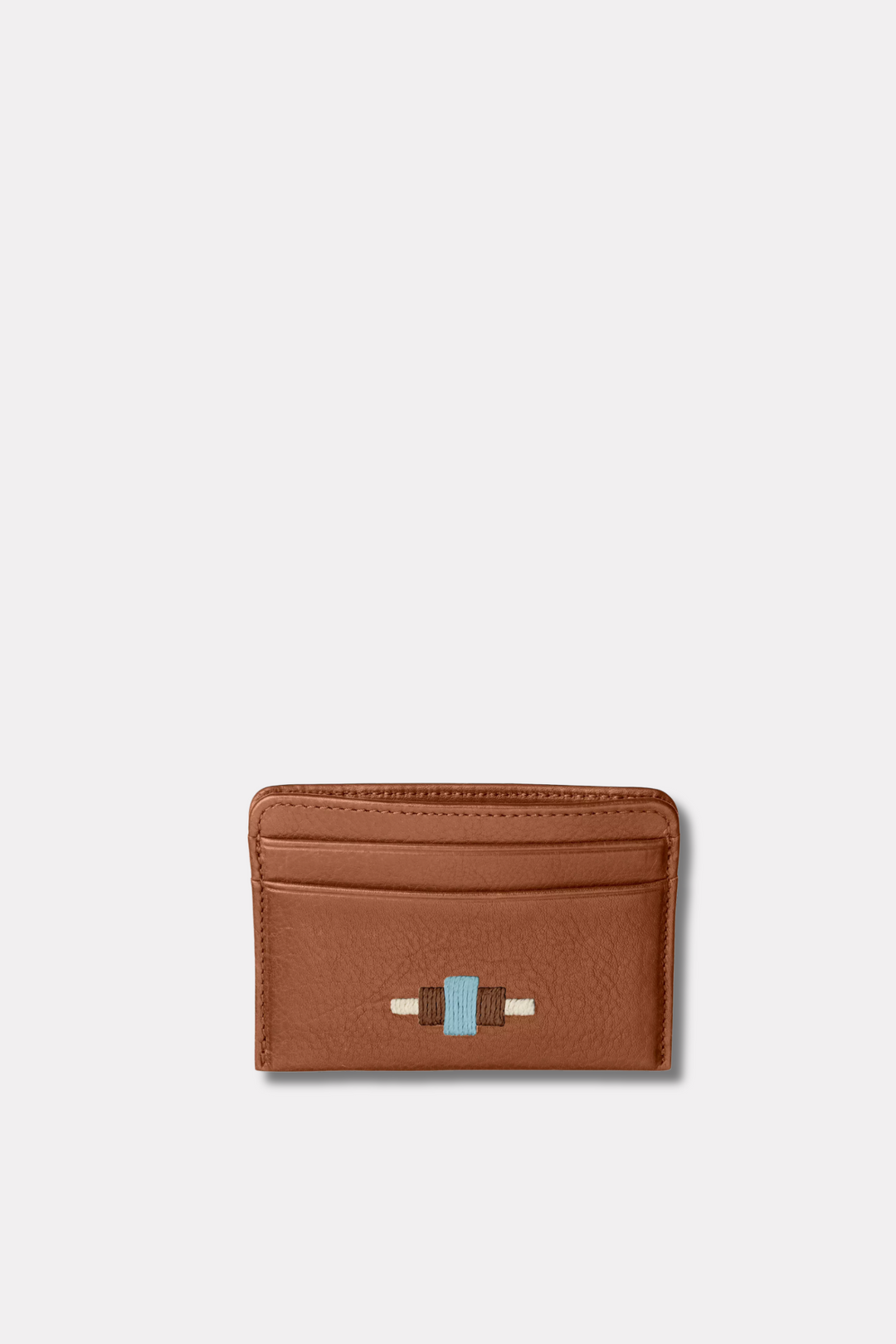 Rombo Card Slip - Tan Leather With Cream, Brown and Blue Stitching