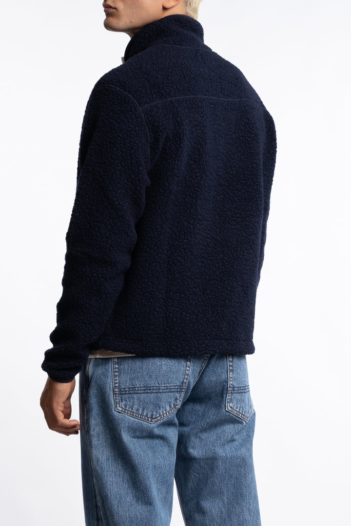Boucle Wool Zip Fleece Jacket Navy