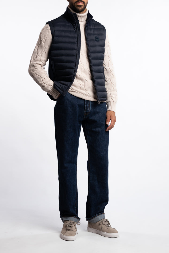 Multi Material Partially Quilted Vest Navy