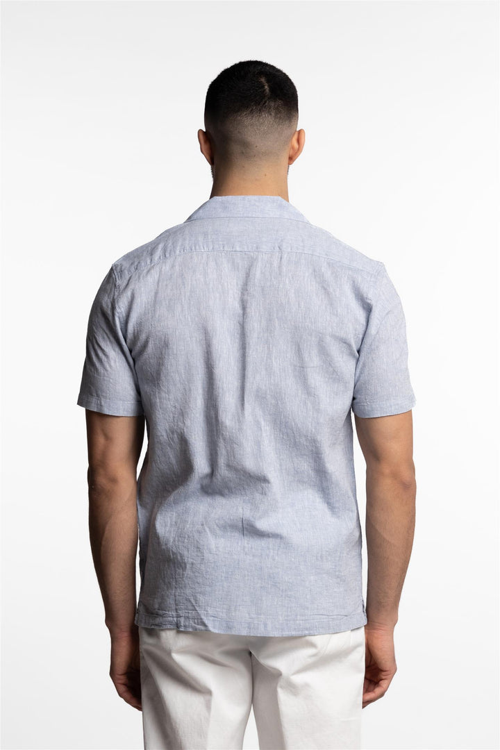 Short Sleeve Linen/Cotton Shirt Light Blue