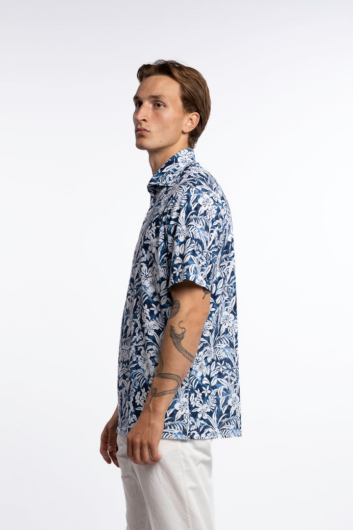 Active Stretch Shirt Floral Pattern Blue