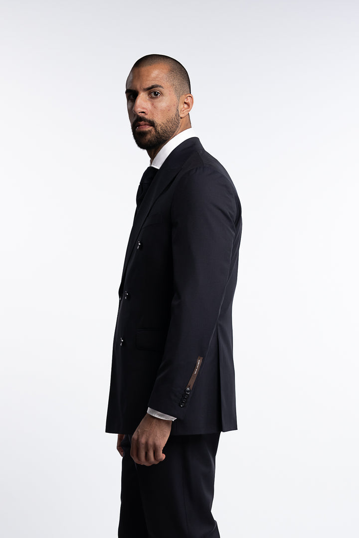 Farris Regular Fit Double Breasted Wool Blazer Dark Navy