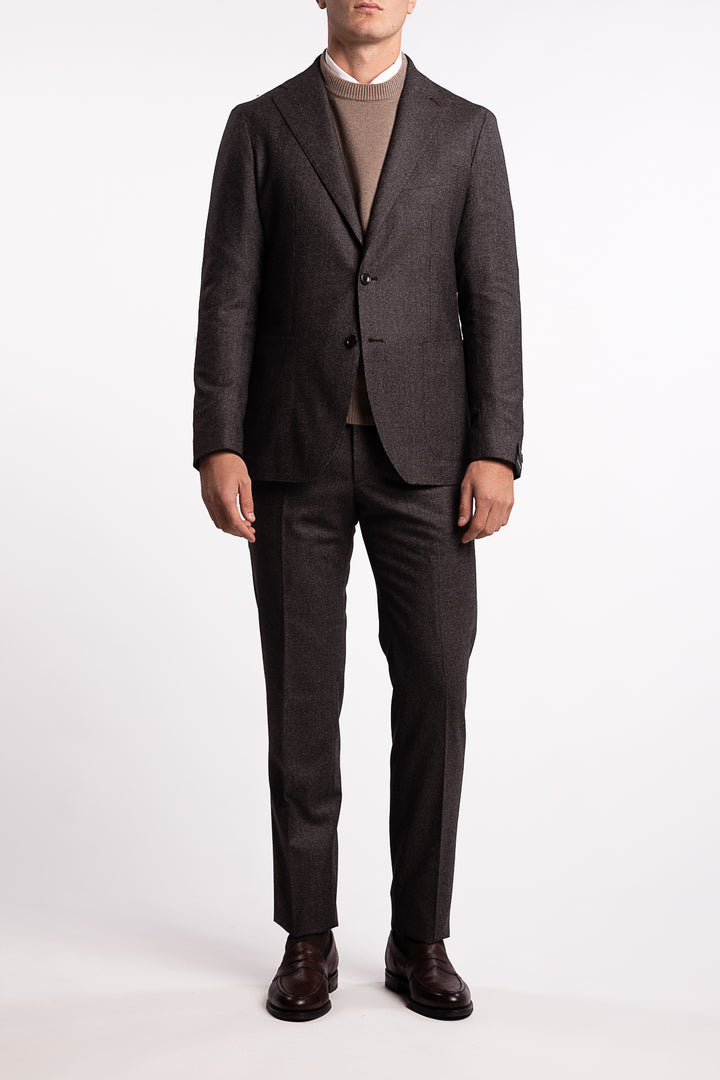 Virgin Wool Regular Fit Flannel Suit Brown