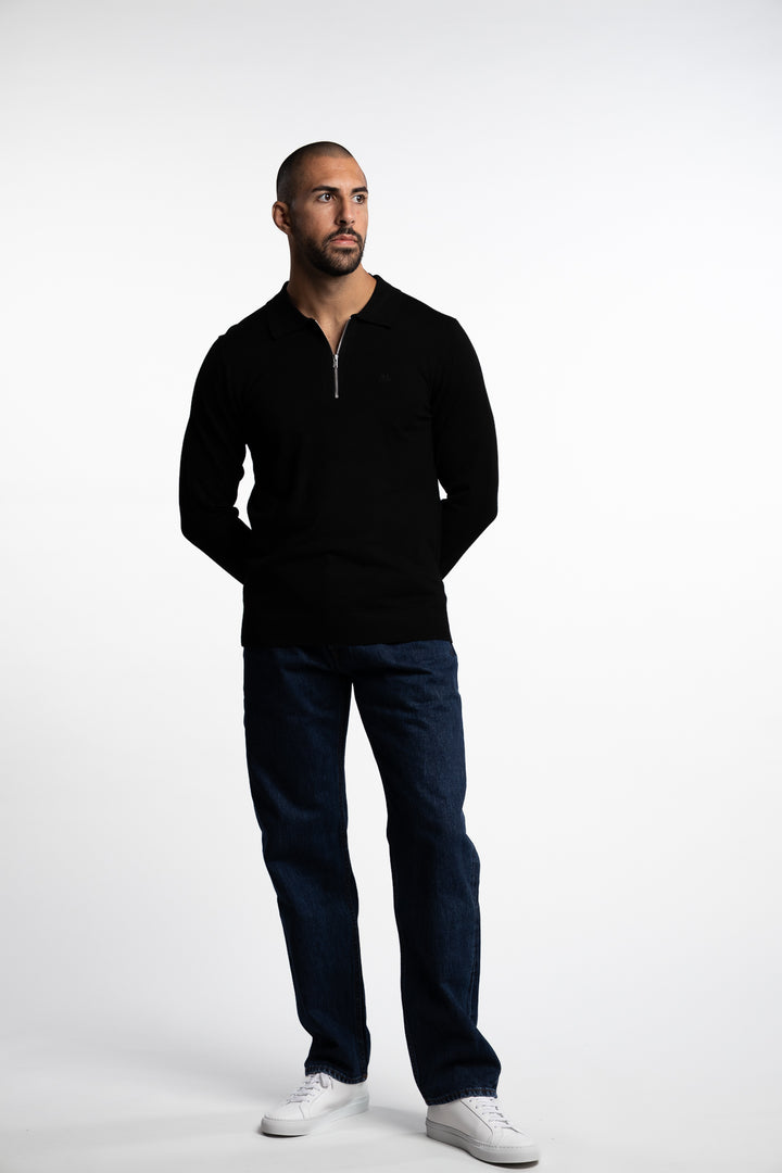 Ecovero LS Zip Polo Black