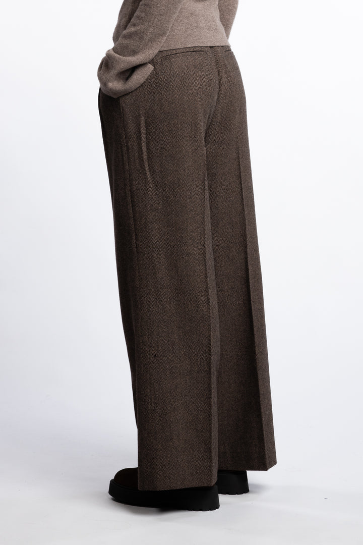 Ava Herringbone Trouser - Brown Herringbone