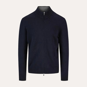 Virgin Wool/Cashmere Zip Sweater Navy