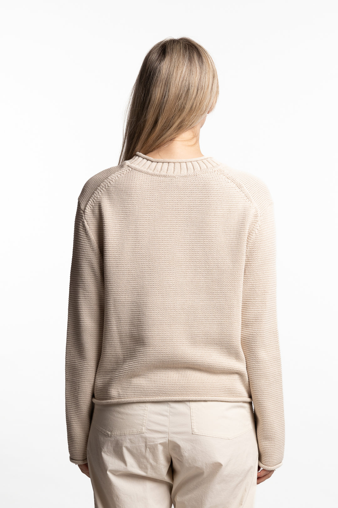 Rolled Hem Sweater- Light Beige
