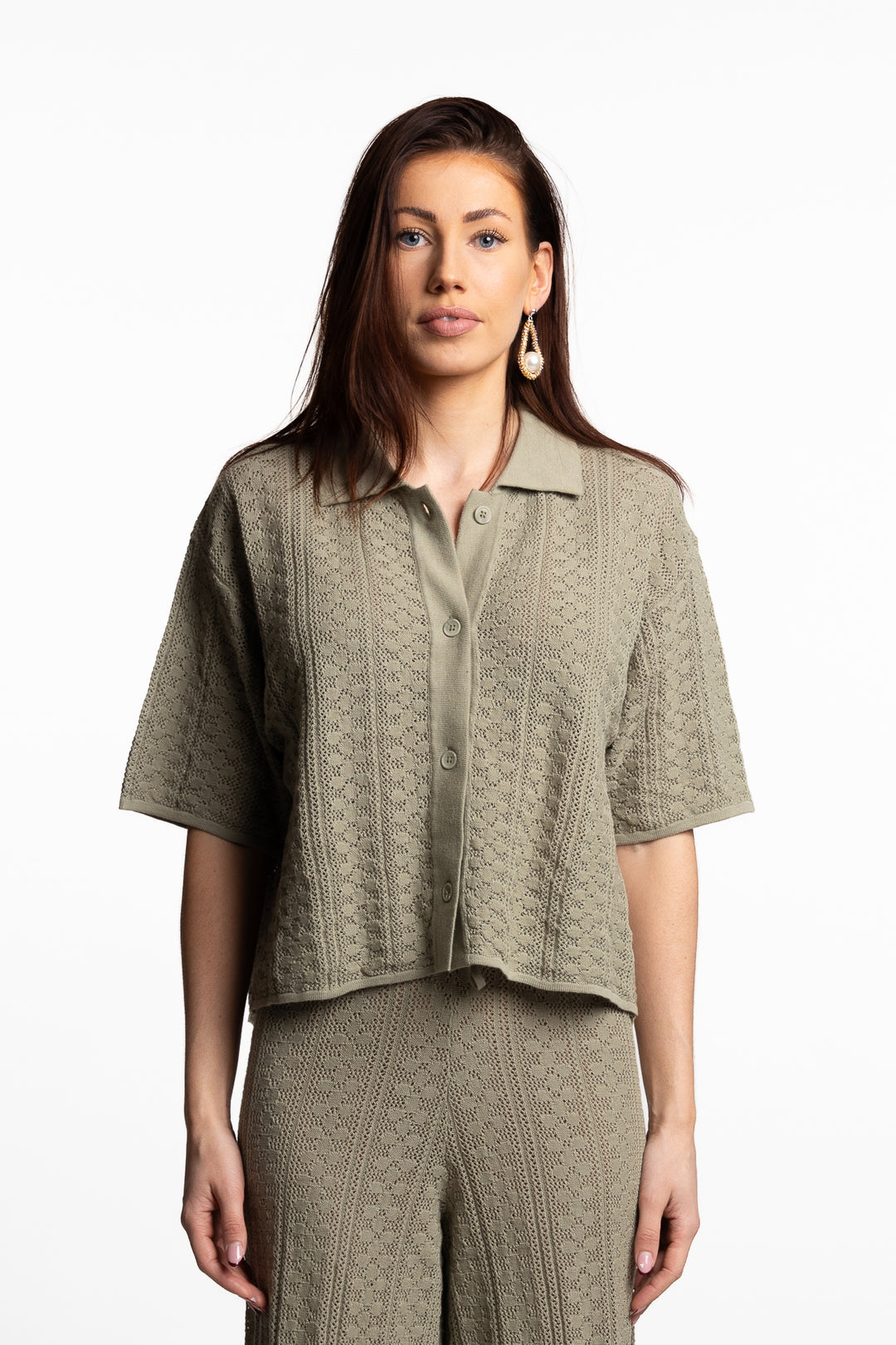Loch Crochet Knit Shirt- Teal