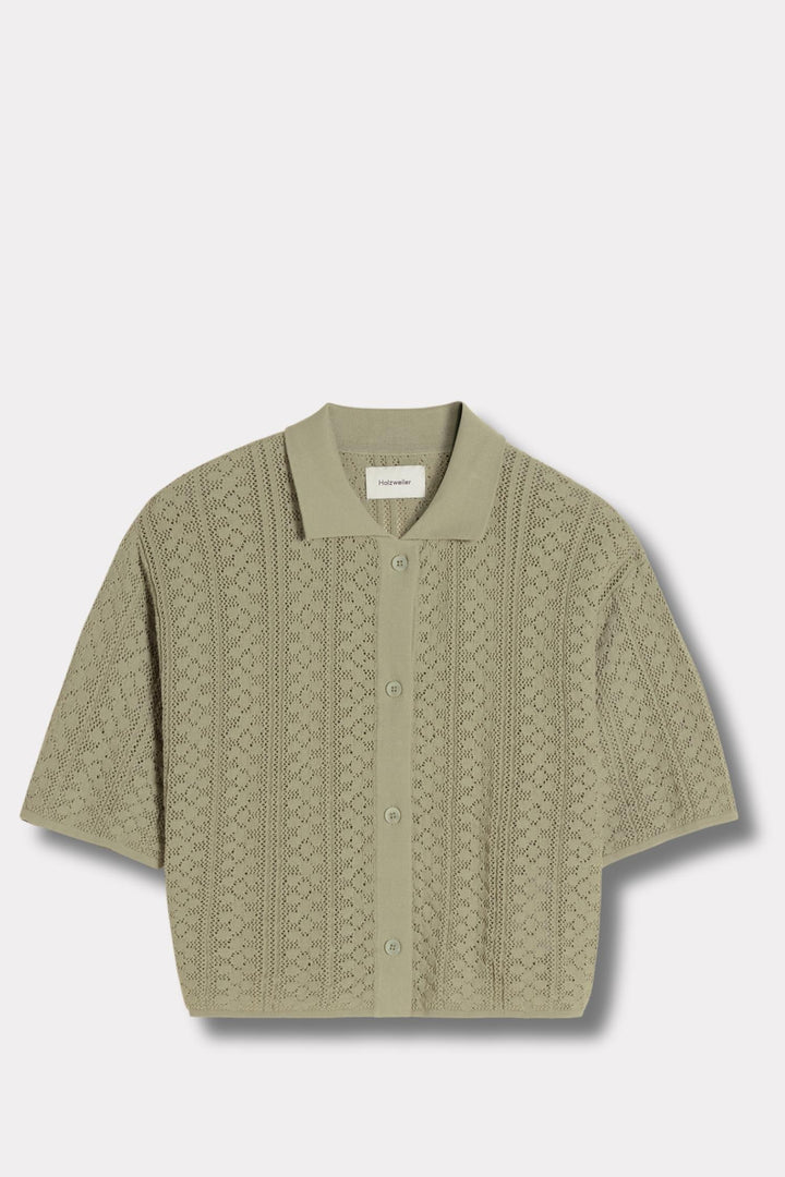 Loch Crochet Knit Shirt- Teal