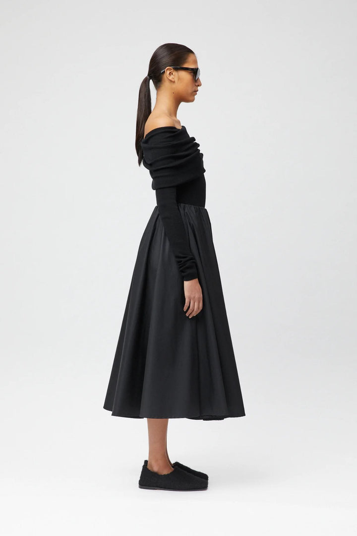 Vivienne Taffeta Midi Skirt - Jet Black