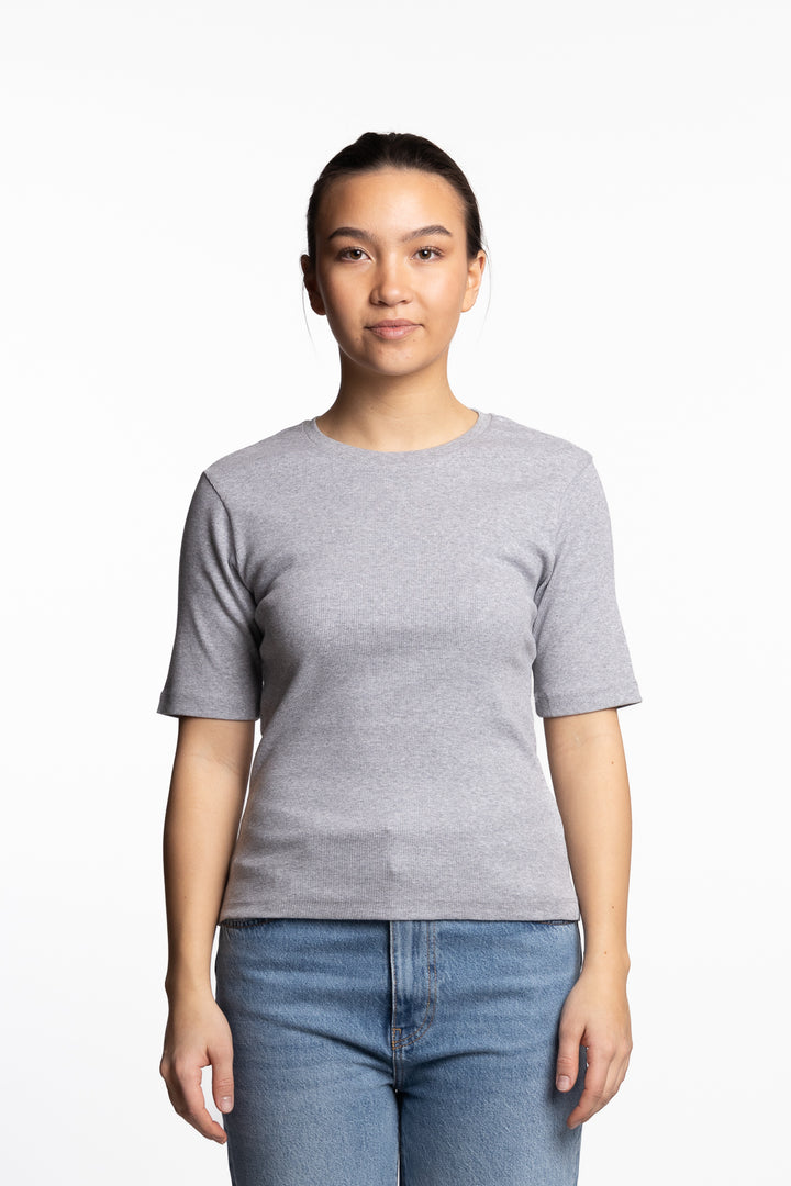 Pippa Rib Tee- Light Grey Melange