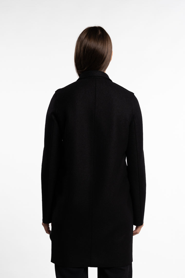 Women Cocoon Coat pressed wool- Black