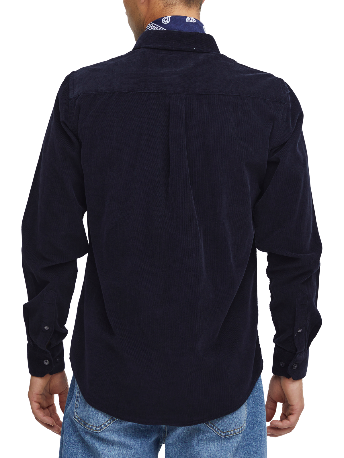 Anton LS BD Baby Cord Shirt Dark Navy - modellbilde bakfra