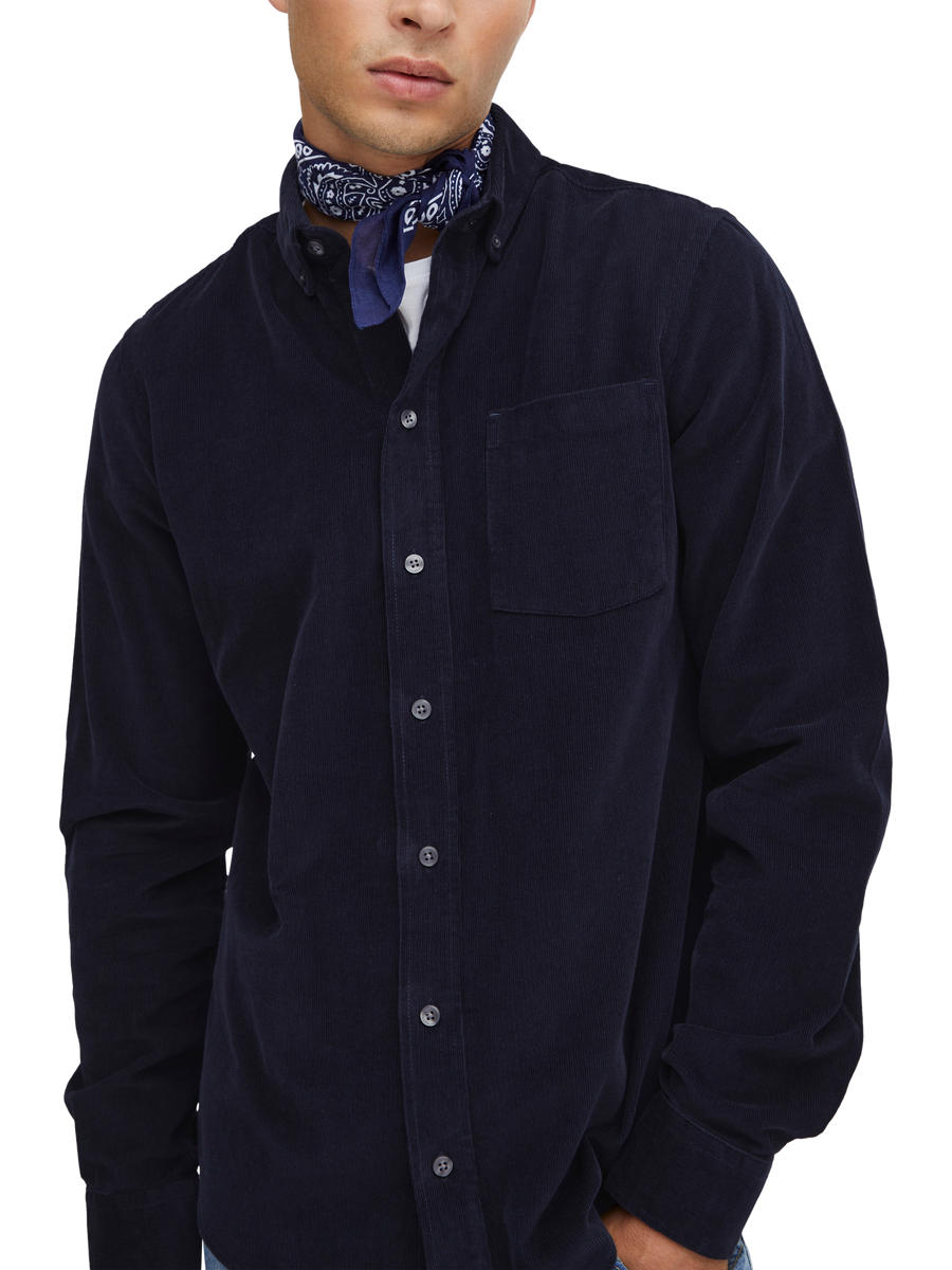 Anton LS BD Baby Cord Shirt Dark Navy - detaljbilde