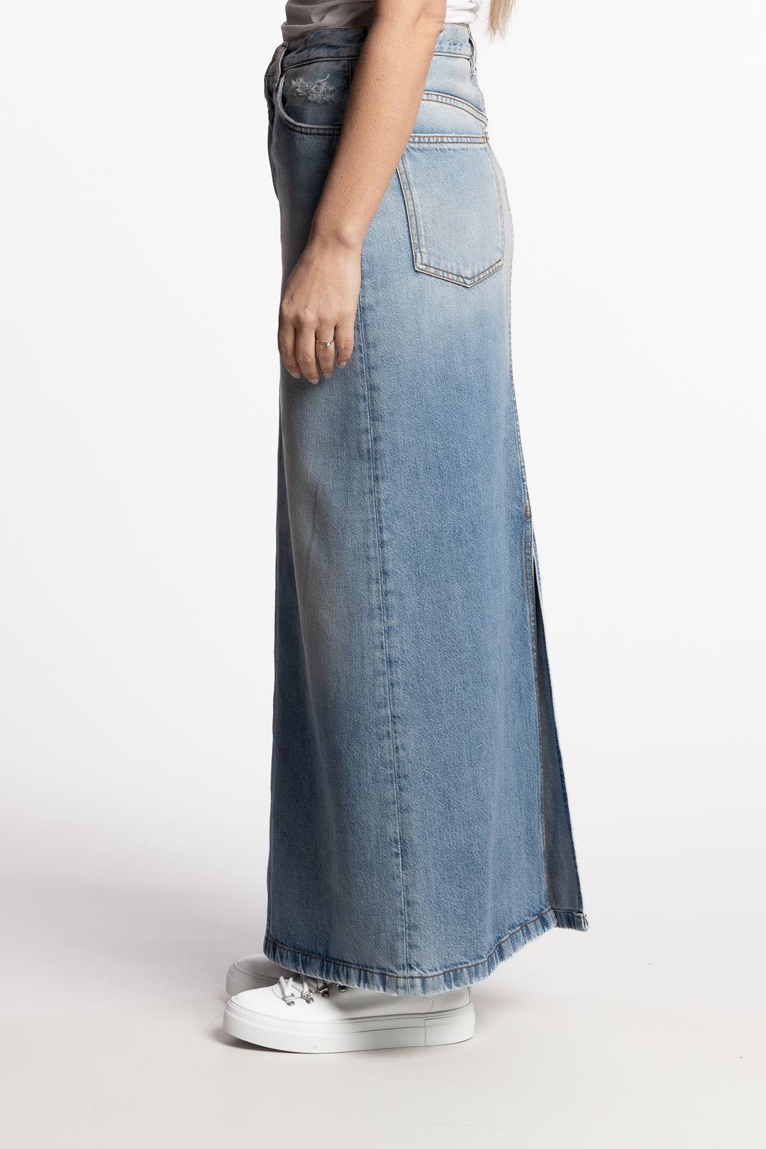 Mid-length Denim skirt- Light Blue