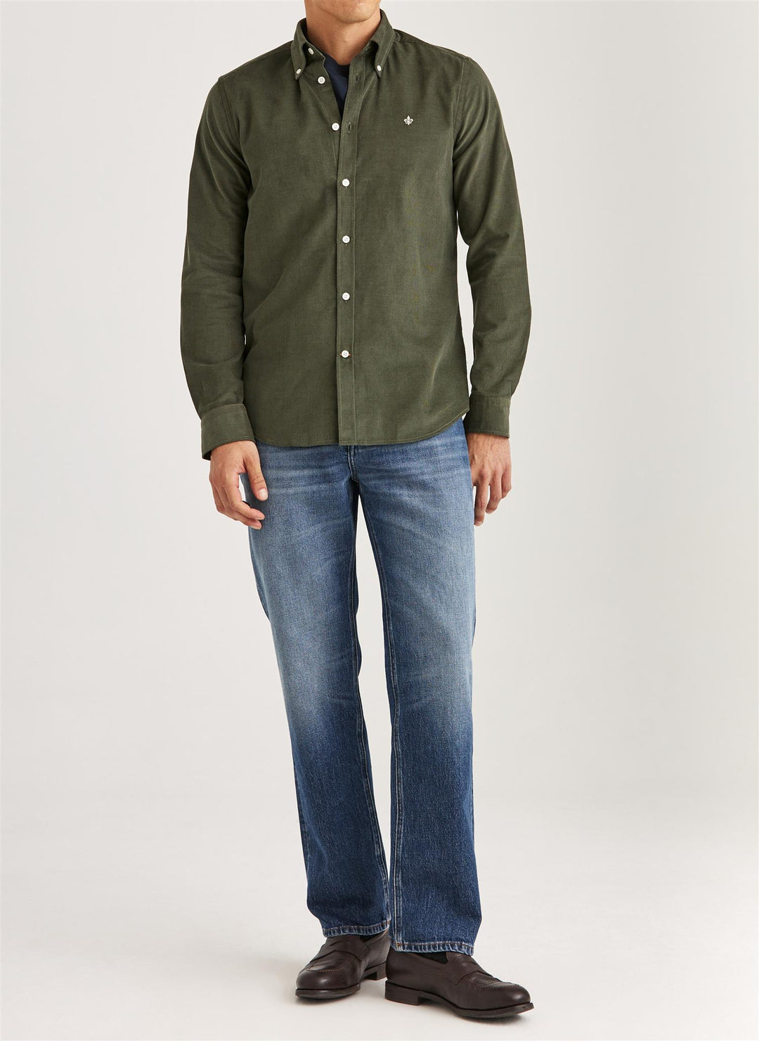 Douglas Slim Fit Cord Shirt Olive
