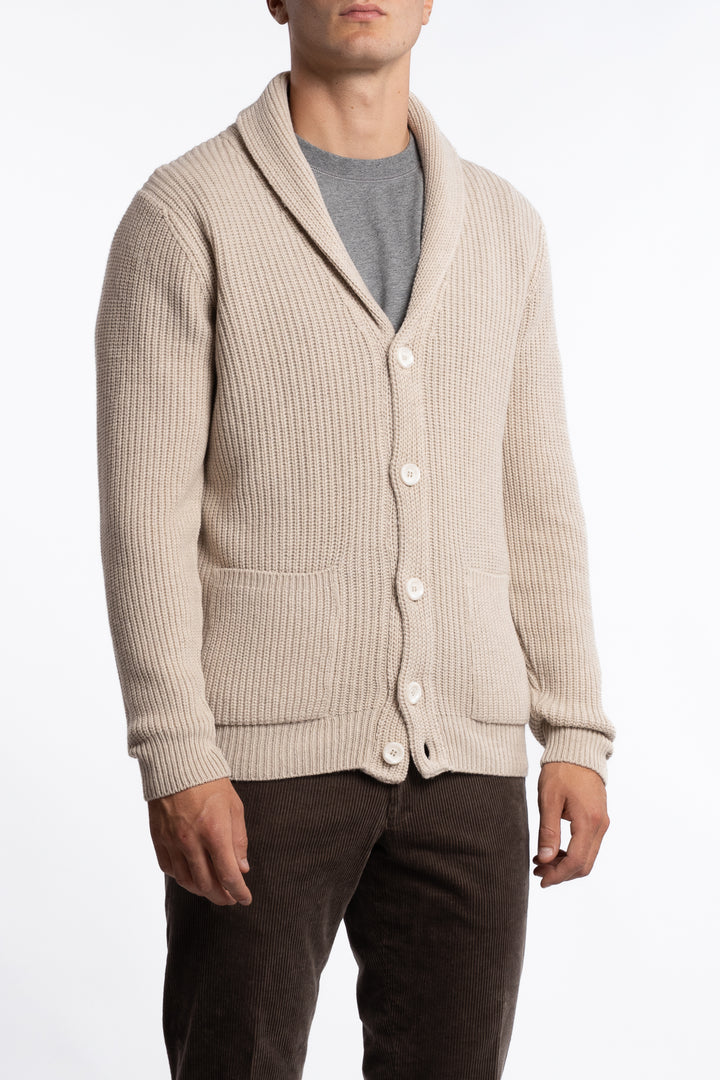 Shawl Collar Wool Cardigan Beige