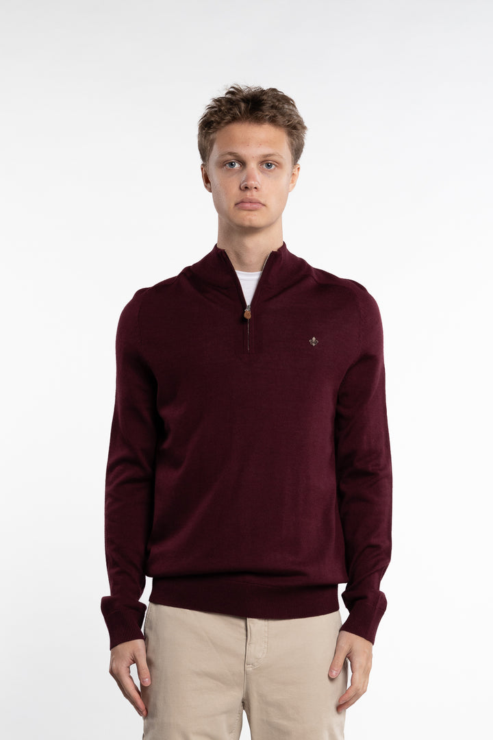 Merino John Zip Wine Red