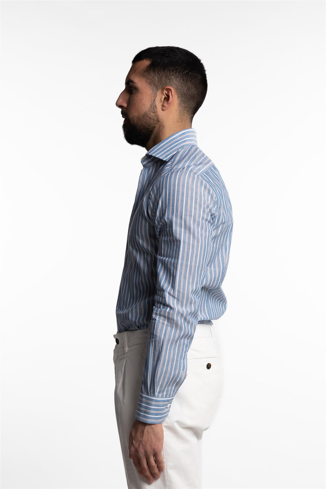 Culto Linen Shirt Blue/Brown/White Stripes