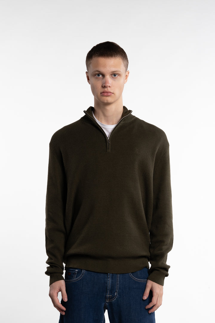 Oscar Half-Zip Knit Army Melange