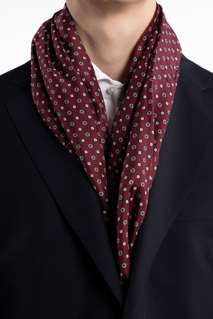 Silk Wool Double Scarves Burgundy Flowers