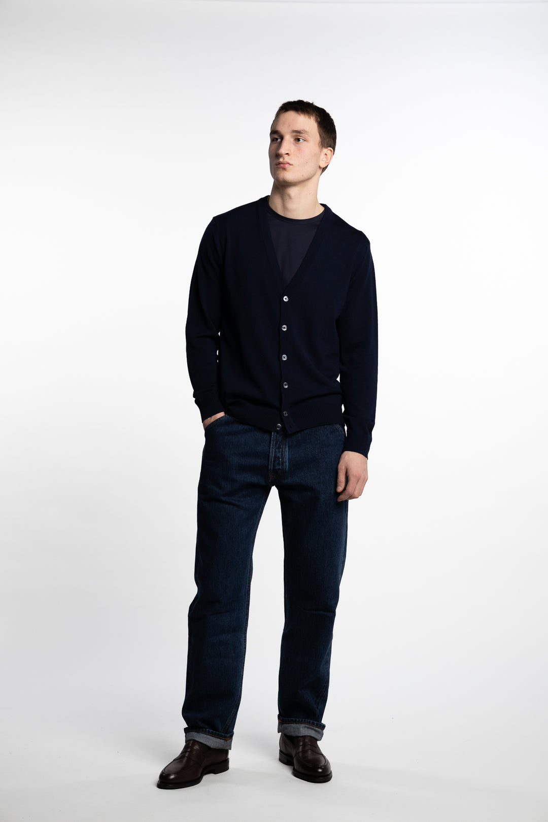 Merino Wool Cardigan Navy