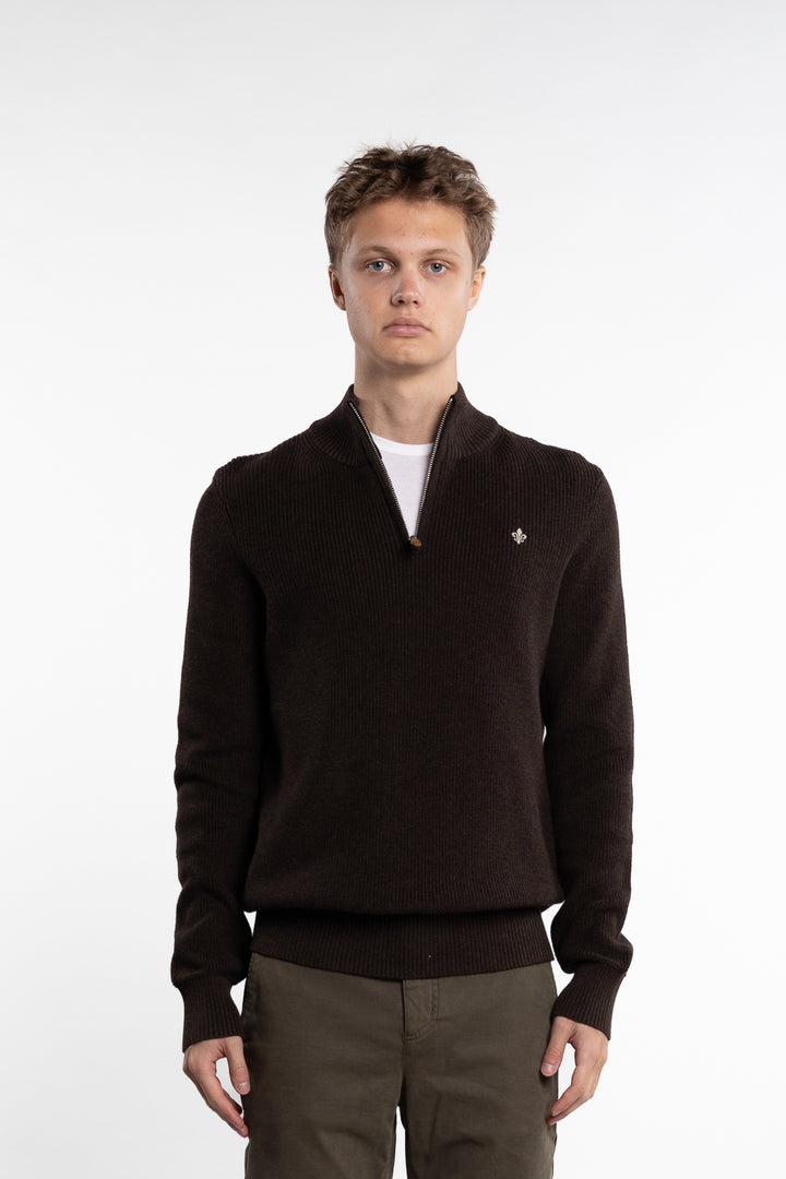 Bernard Cotton Half Zip Brown