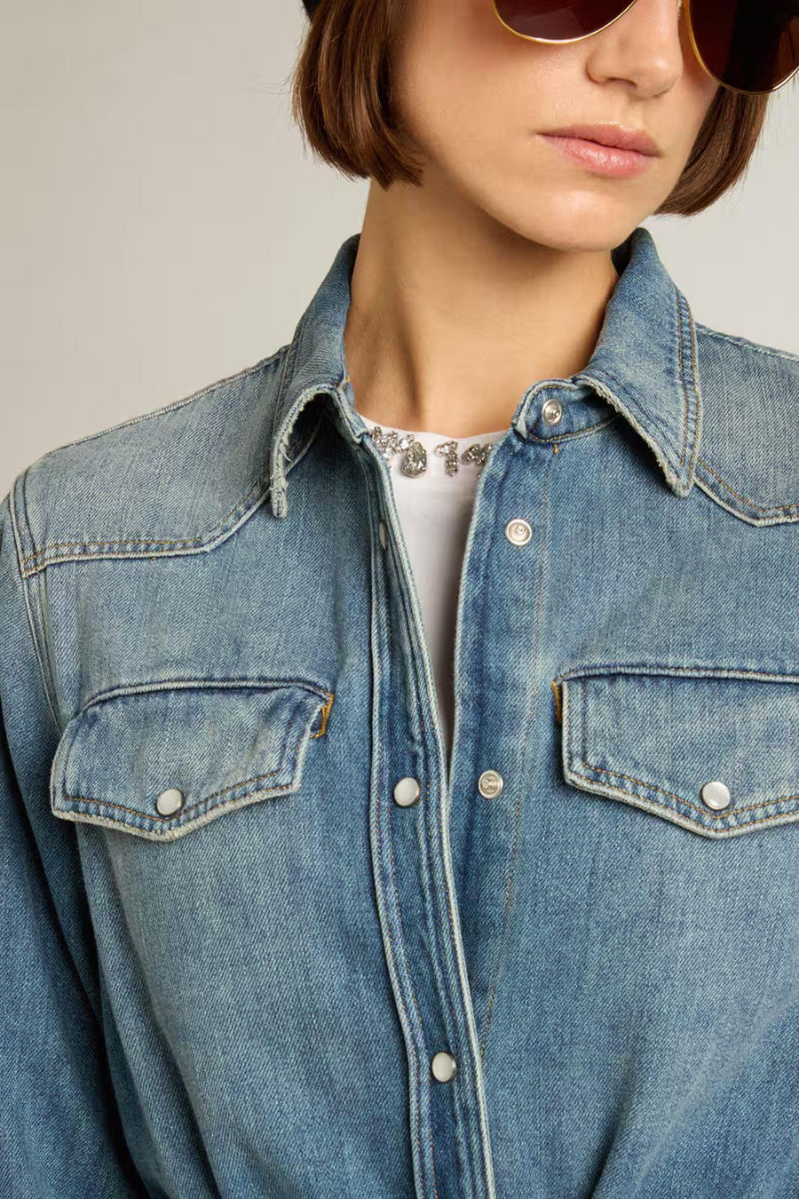 Shirt Dress With Belt- Washed Denim