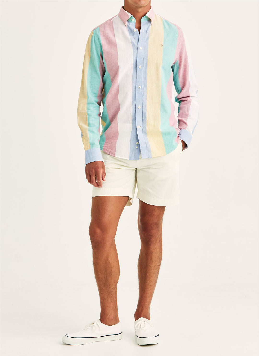 Happy Classic Fit Linen Stripe-Shirt Pink