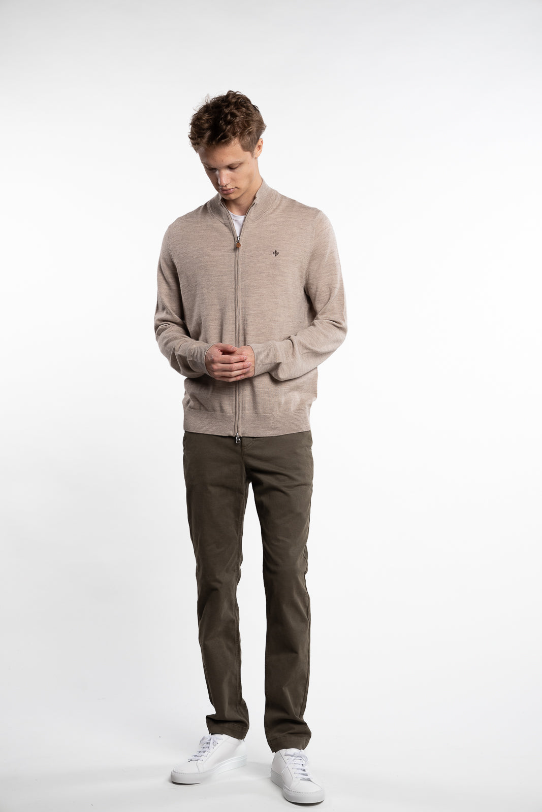 Merino Zip Cardigan Khaki