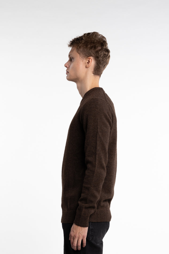 Lambswool O-Neck Knit Dark Brown Melange