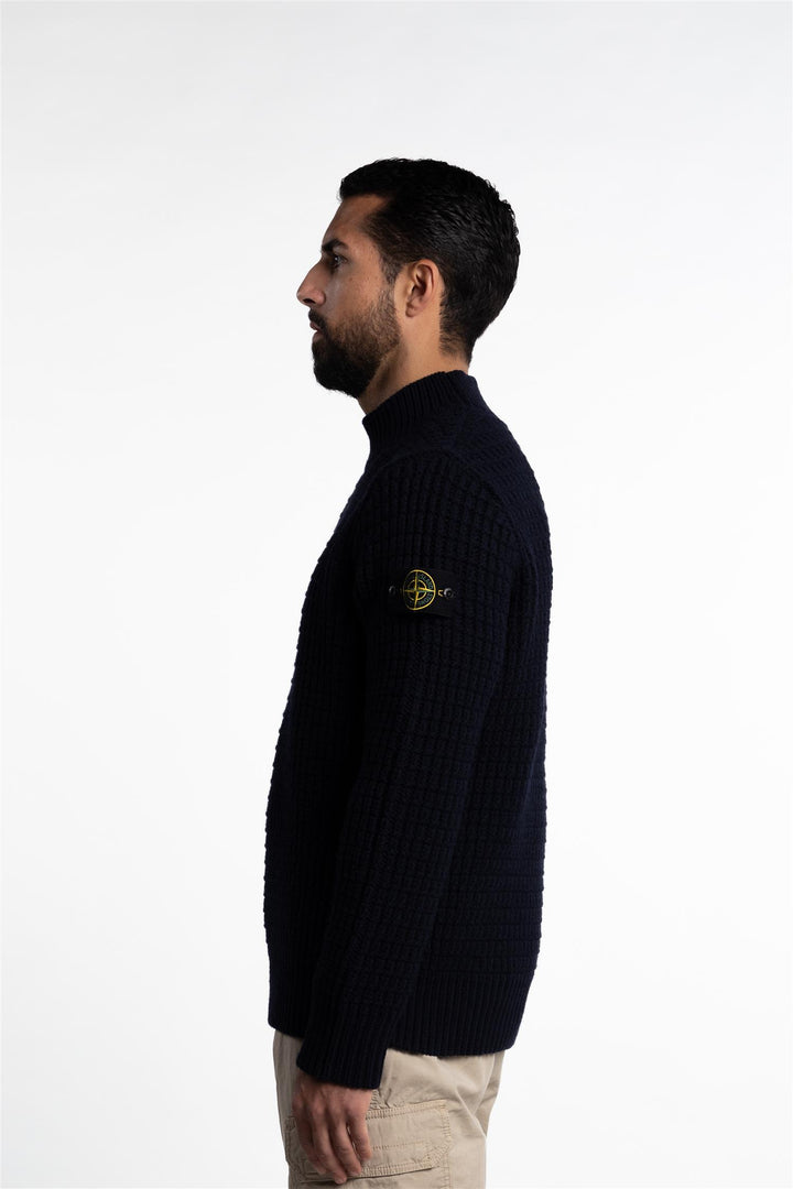 Mock Neck Virgin Wool Knitwear Navy